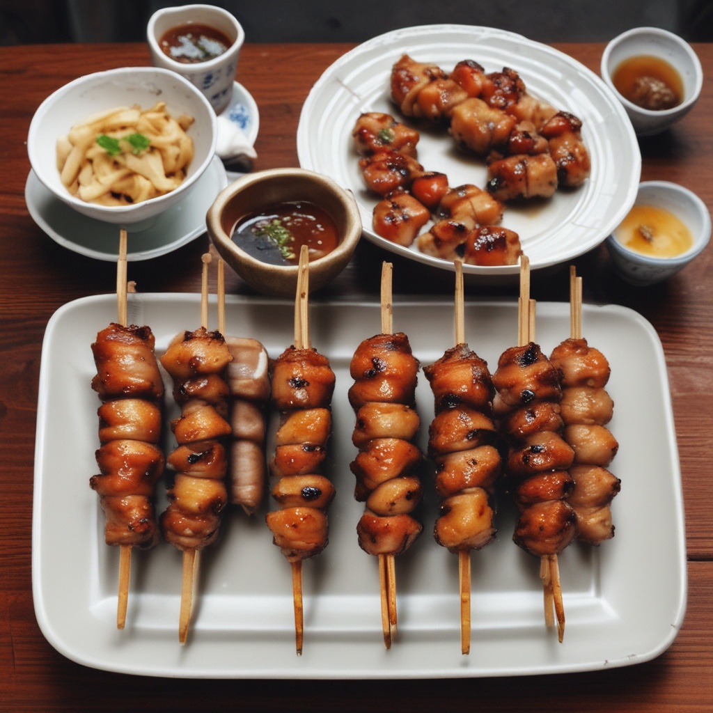 A plate of yakitori